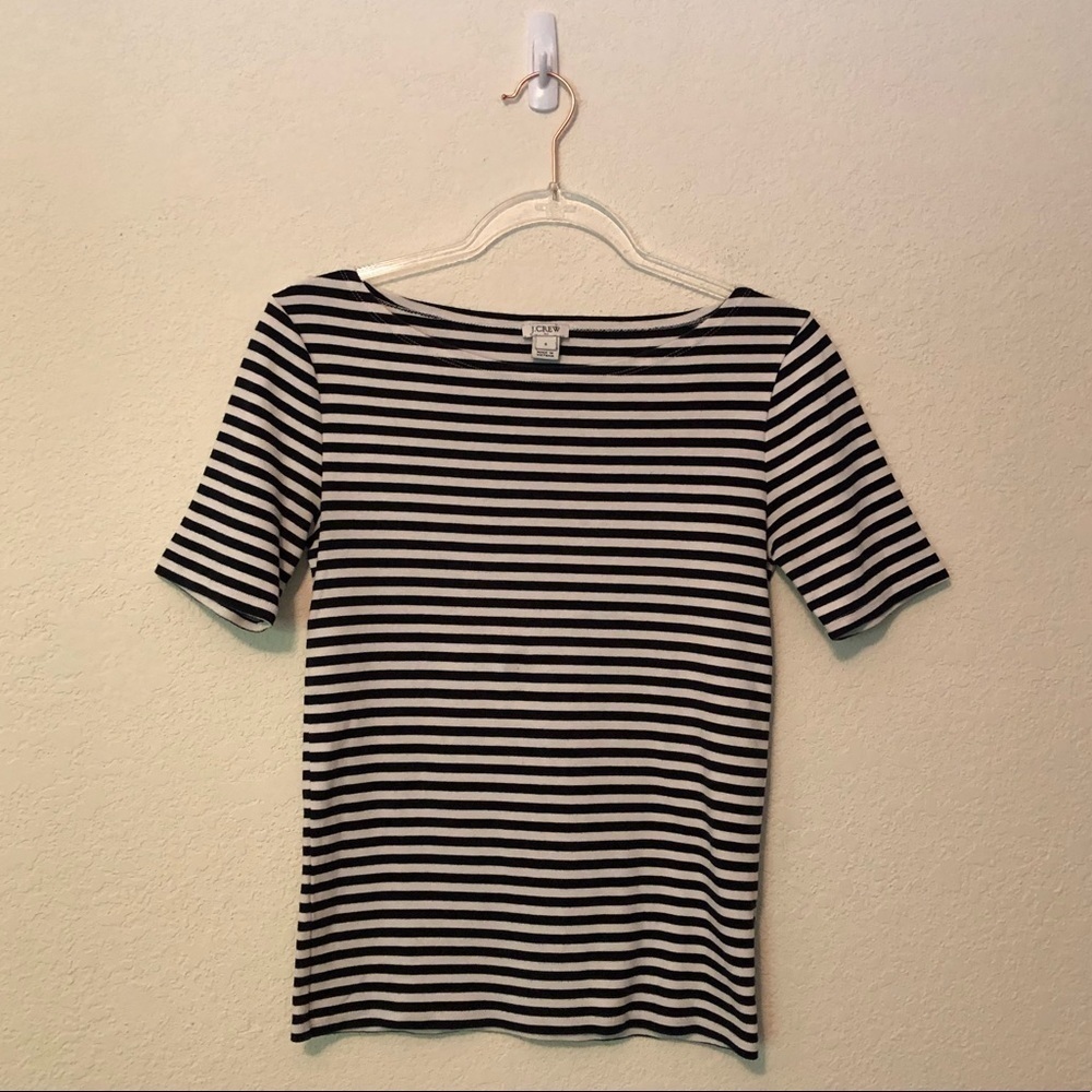 J. Crew Striped Perfect-Fit Open-Neck Tee Stripes Knit T-Shirt Cotton Small S